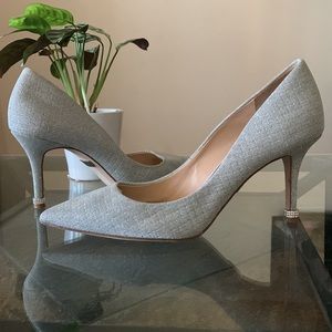 BADGLEY MISCHKA Silver Pointed Toe Crystal Heel